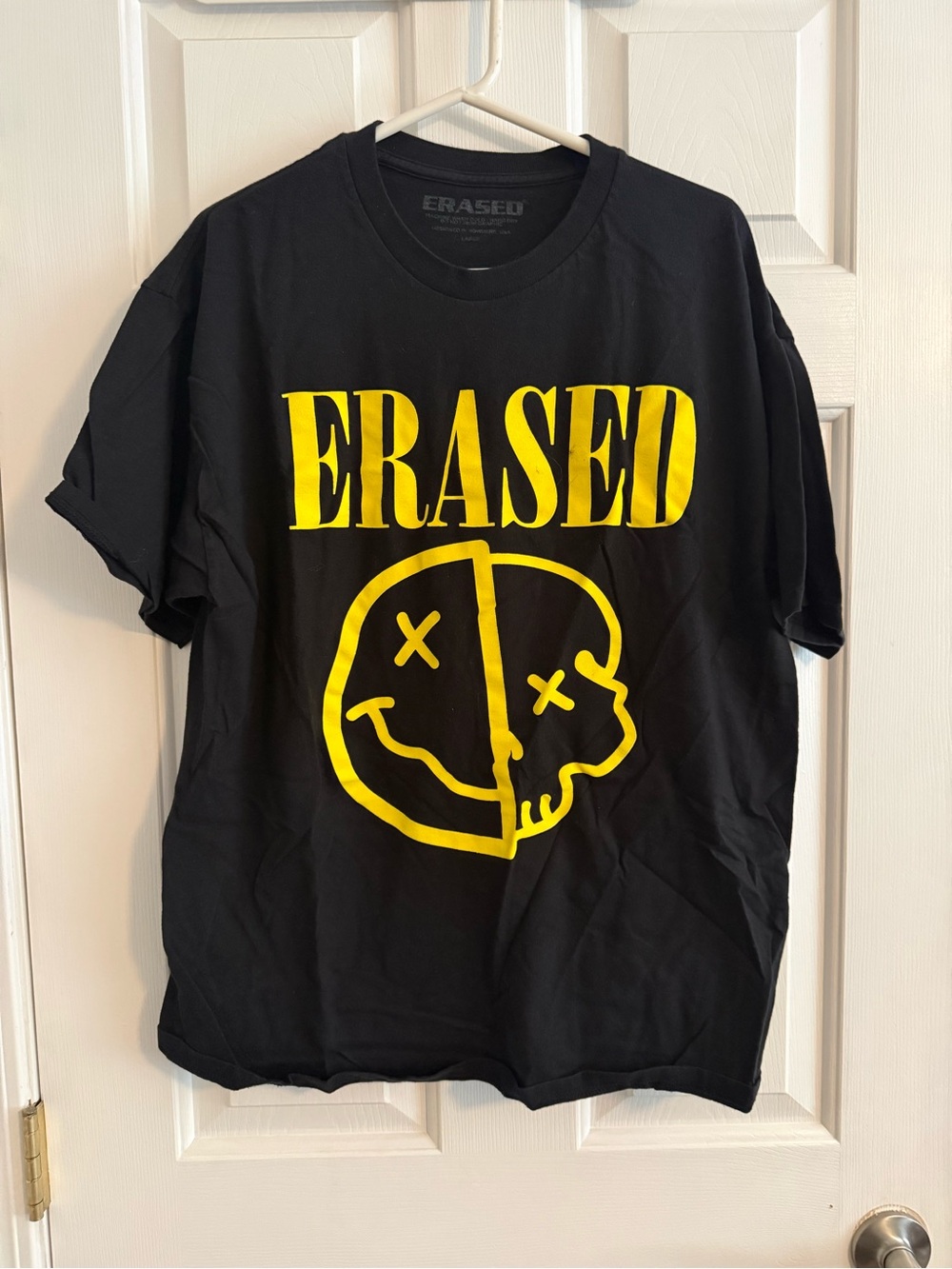 Black Short Sleeve Graphic Tee with Yellow Print